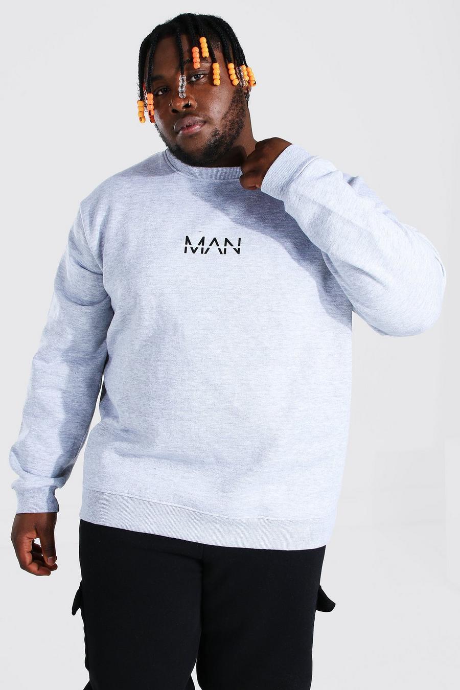 Big And Tall Pullover mit MAN-Streifen, Grau meliert image number 1
