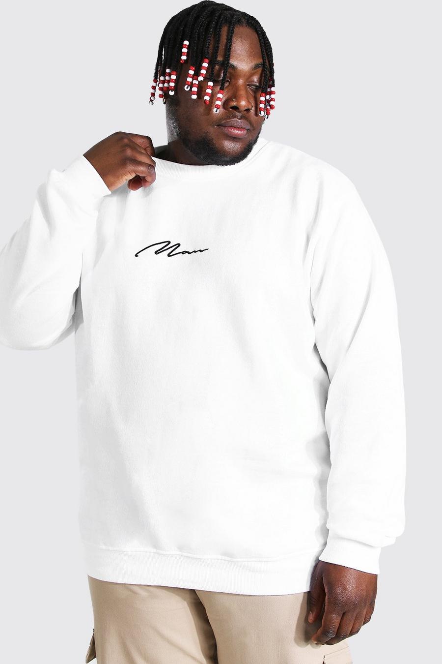 White Plus Size MAN Script Sweater image number 1