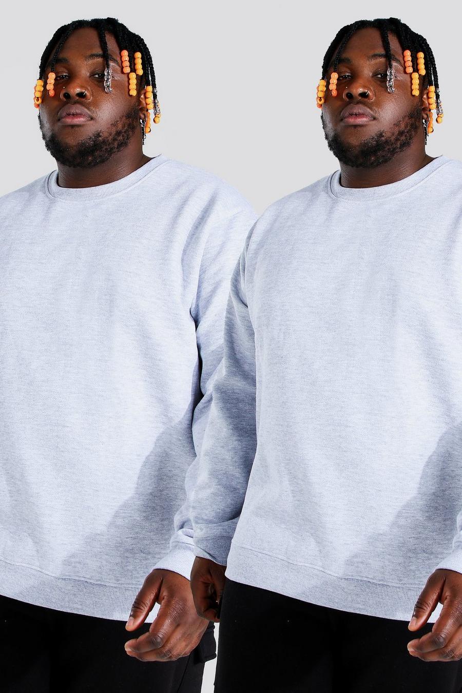 Big And Tall 2er-Pack Basic Sweatshirts, Grau meliert image number 1