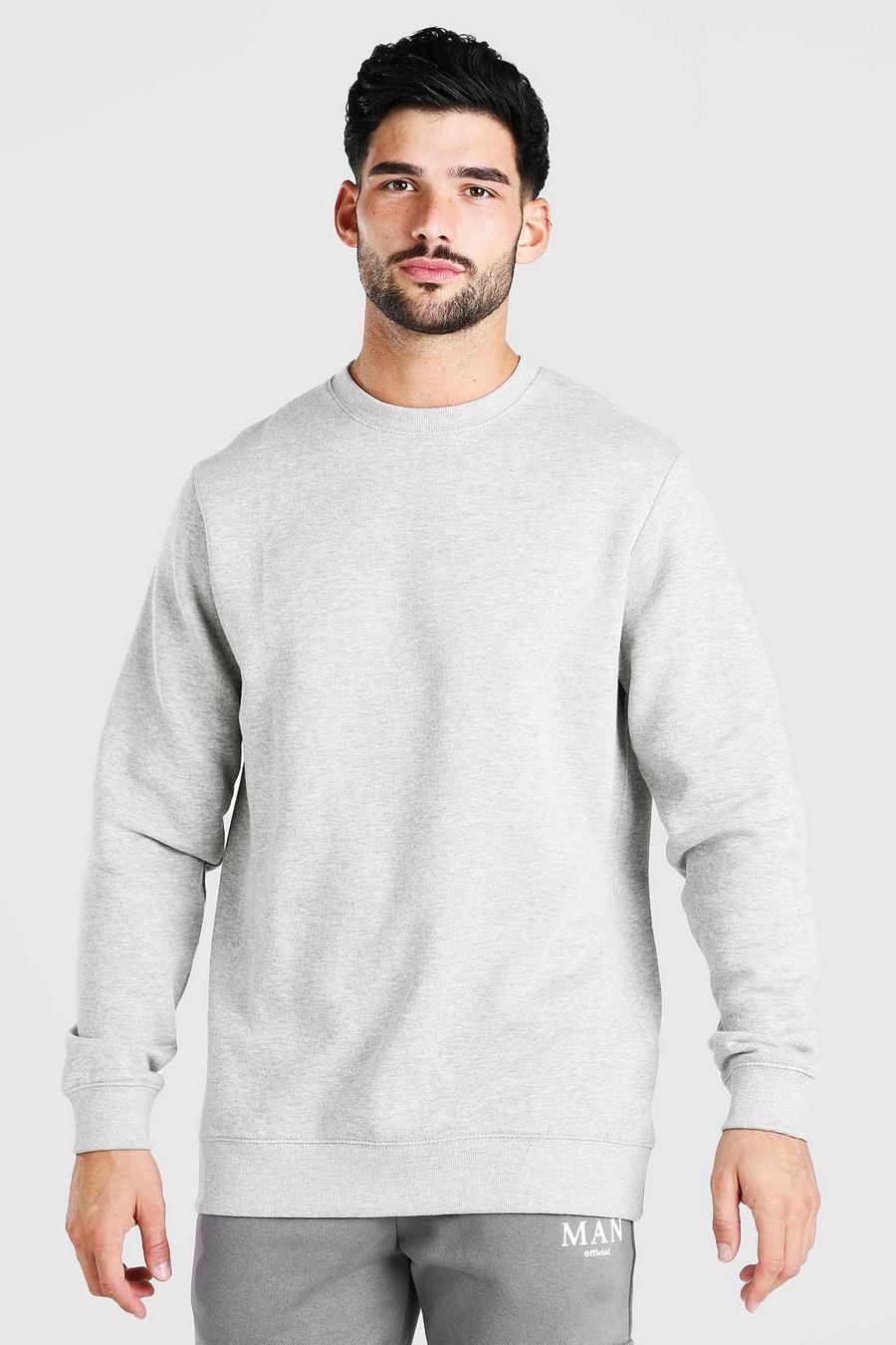 Longline Fleece-Sweatshirt mit Rundhalsausschnitt, Grau meliert image number 1