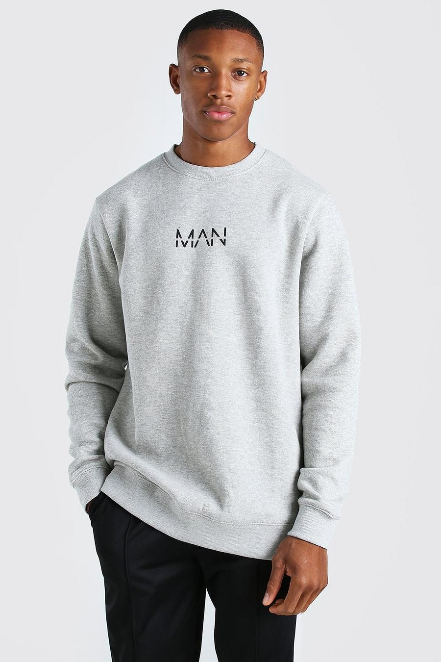 Original MAN Longline Fleece-Sweatshirt mit Rundhalsausschnitt, Grau meliert image number 1