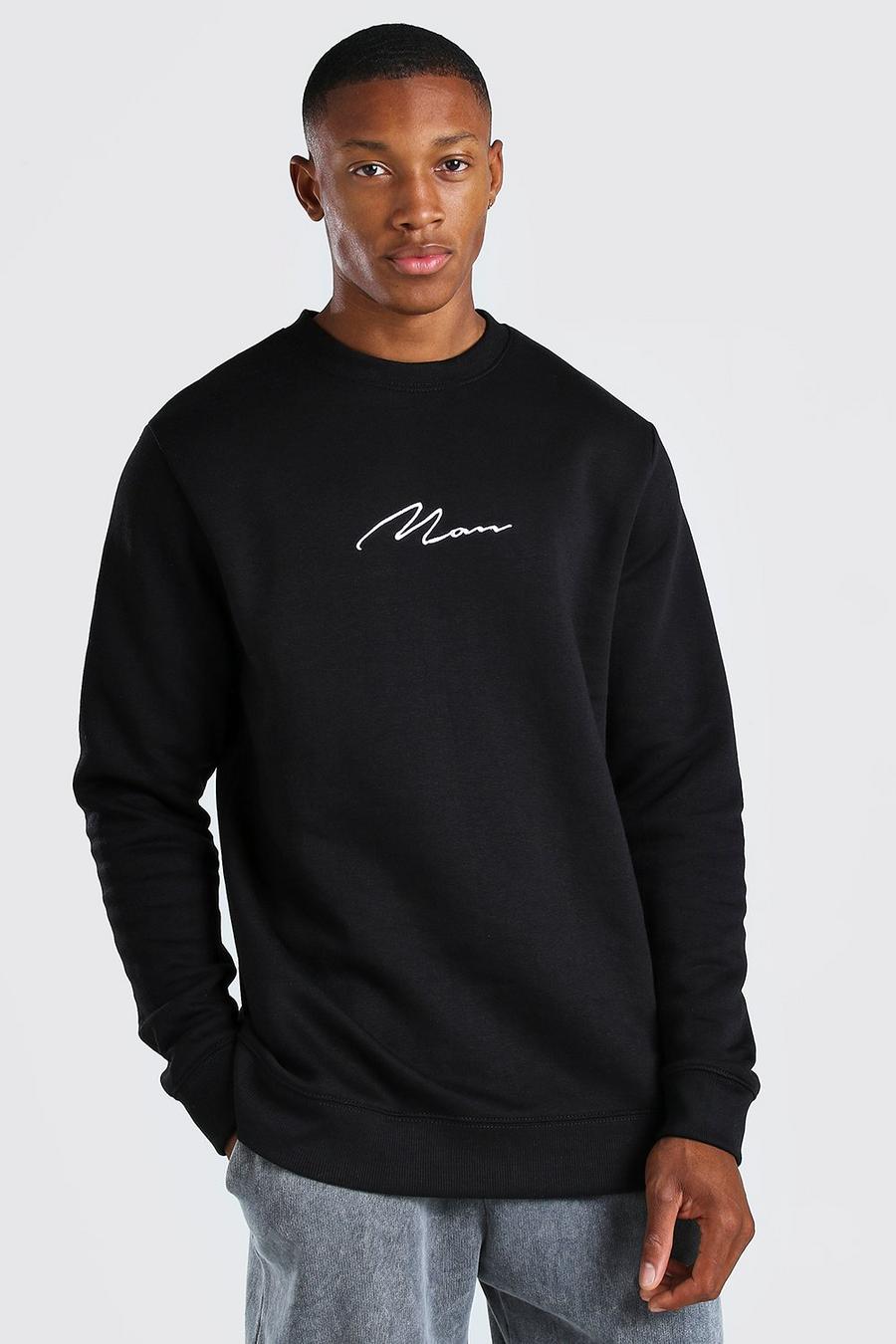 Longline Fleece-Sweatshirt mit Rundhalsausschnitt und MAN-Schriftzug, Schwarz image number 1