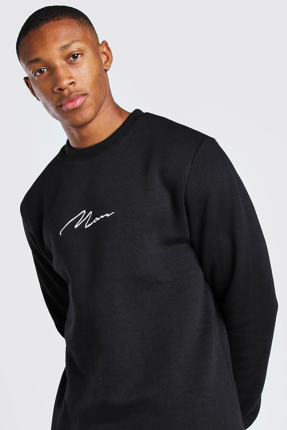 Man Signature Lange Fleece Trui Met Crewneck