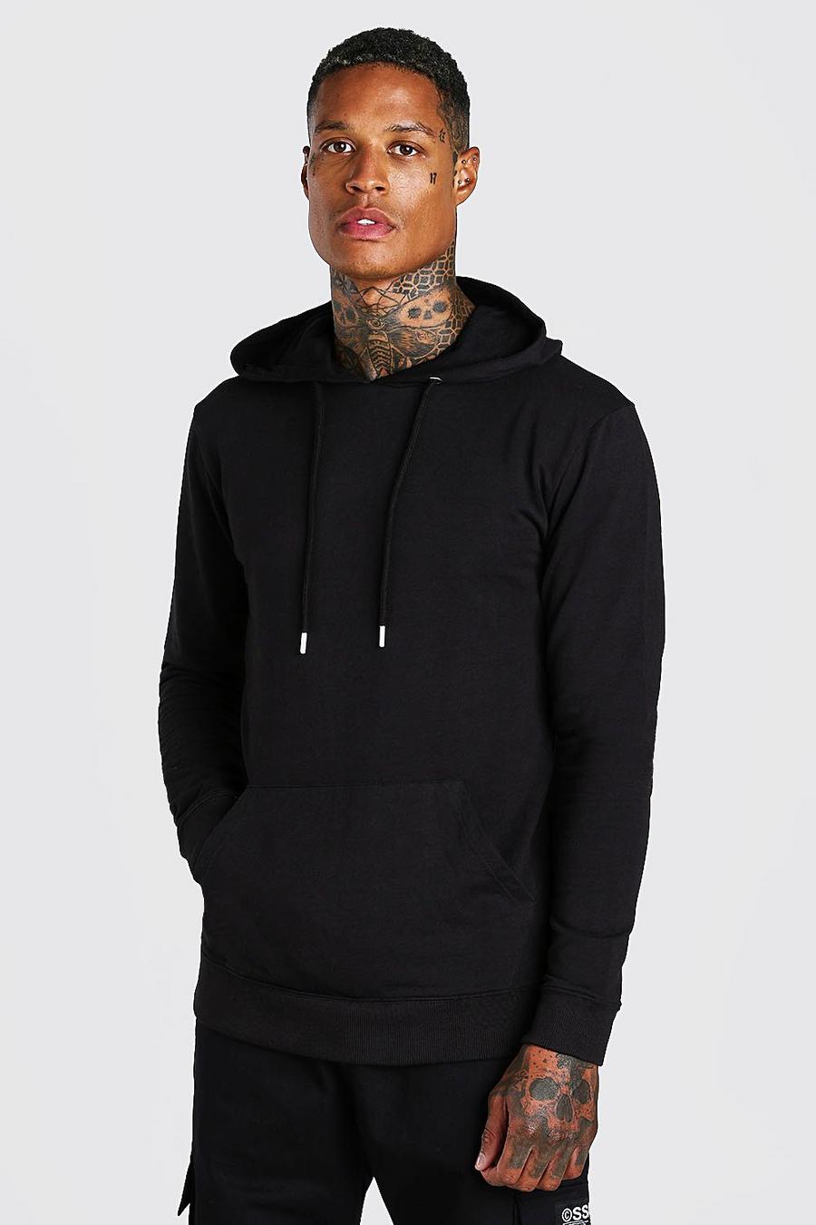 Black Muscle Fit Over The Head Hoodie image number 1