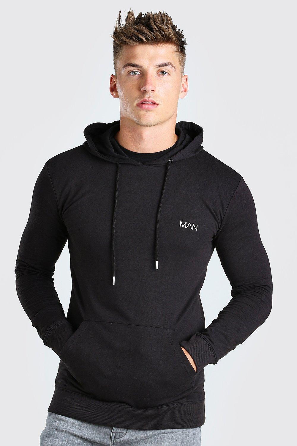 Mens black muscle fit hoodie sale