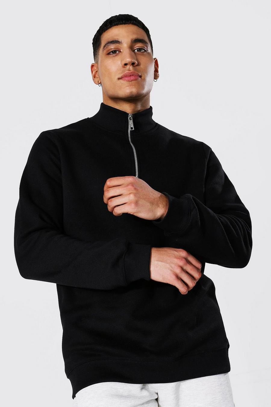 Black Sweatshirt med hög krage och kort dragkedja image number 1