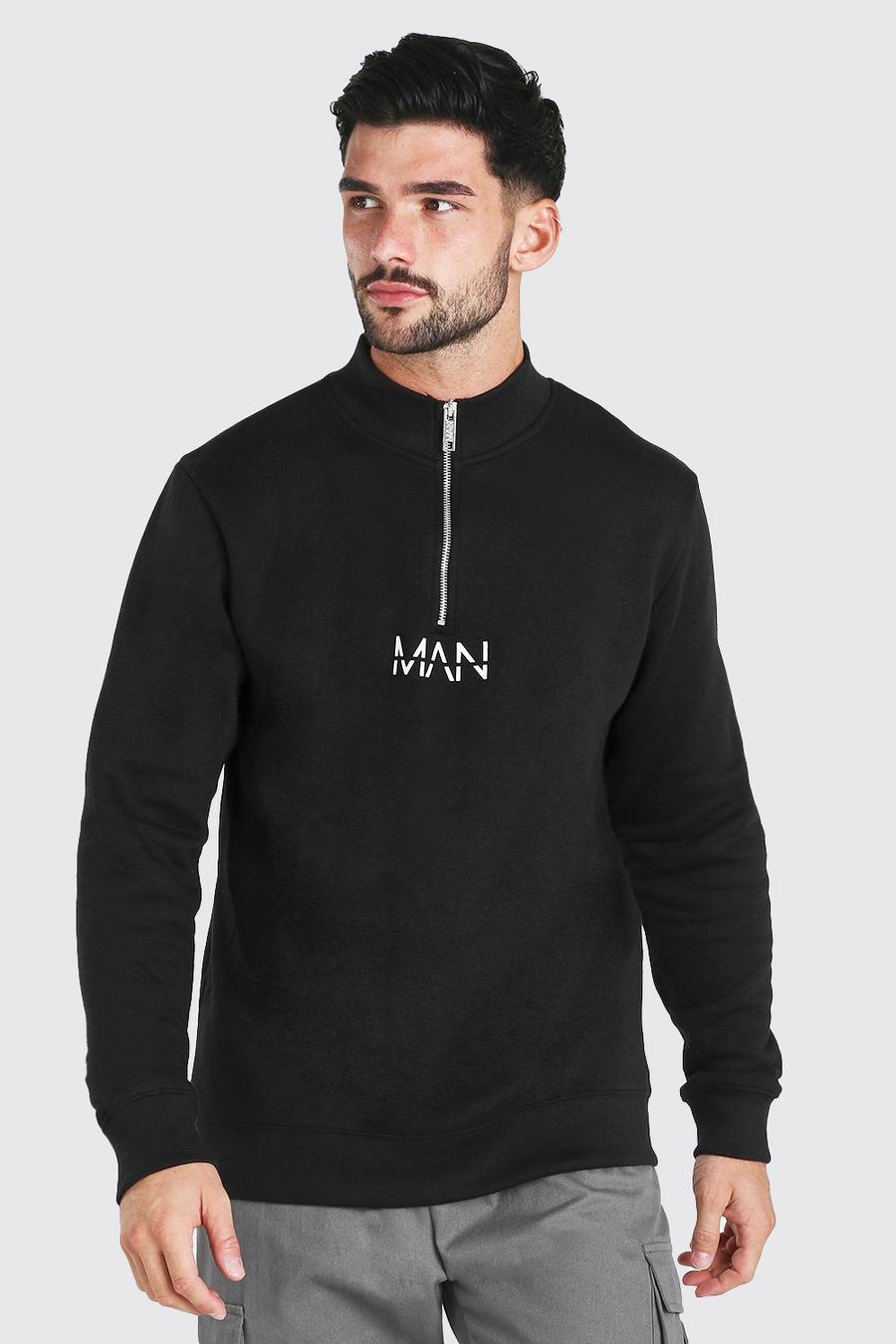 Original MAN Sweatshirt mit kurzem Reißverschluss und Trichterhals, Schwarz image number 1
