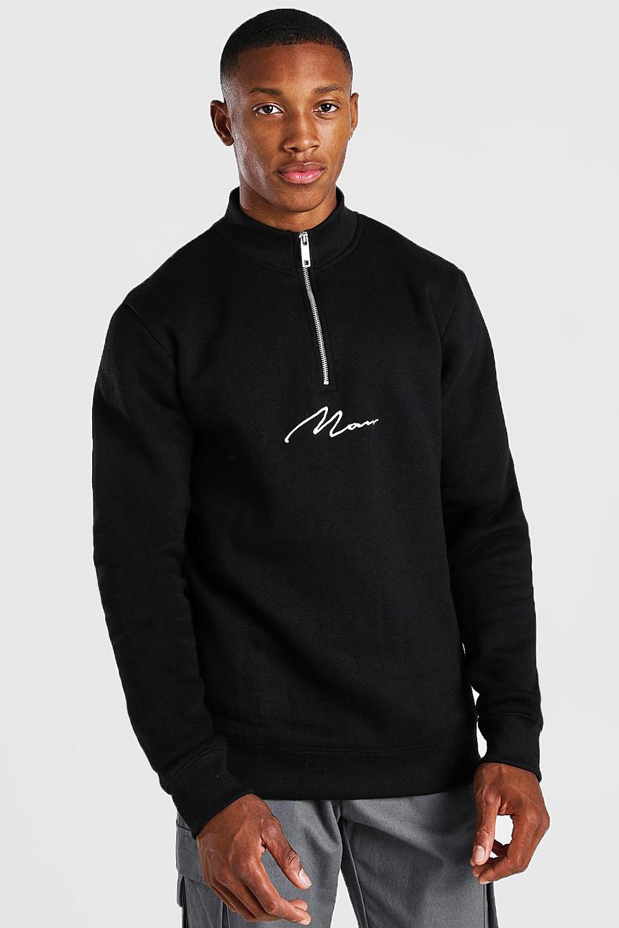 Black Man Signature Sweatshirt med hög krage och kort dragkedja image number 1