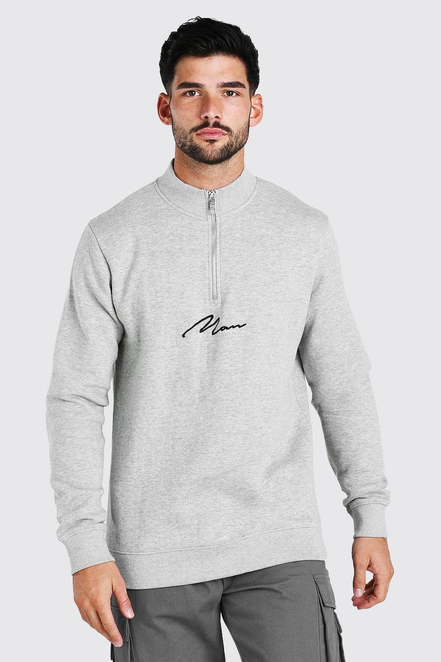 Grey marl MAN Signature Half Zip Funnel Neck Sweatshirt image number 1