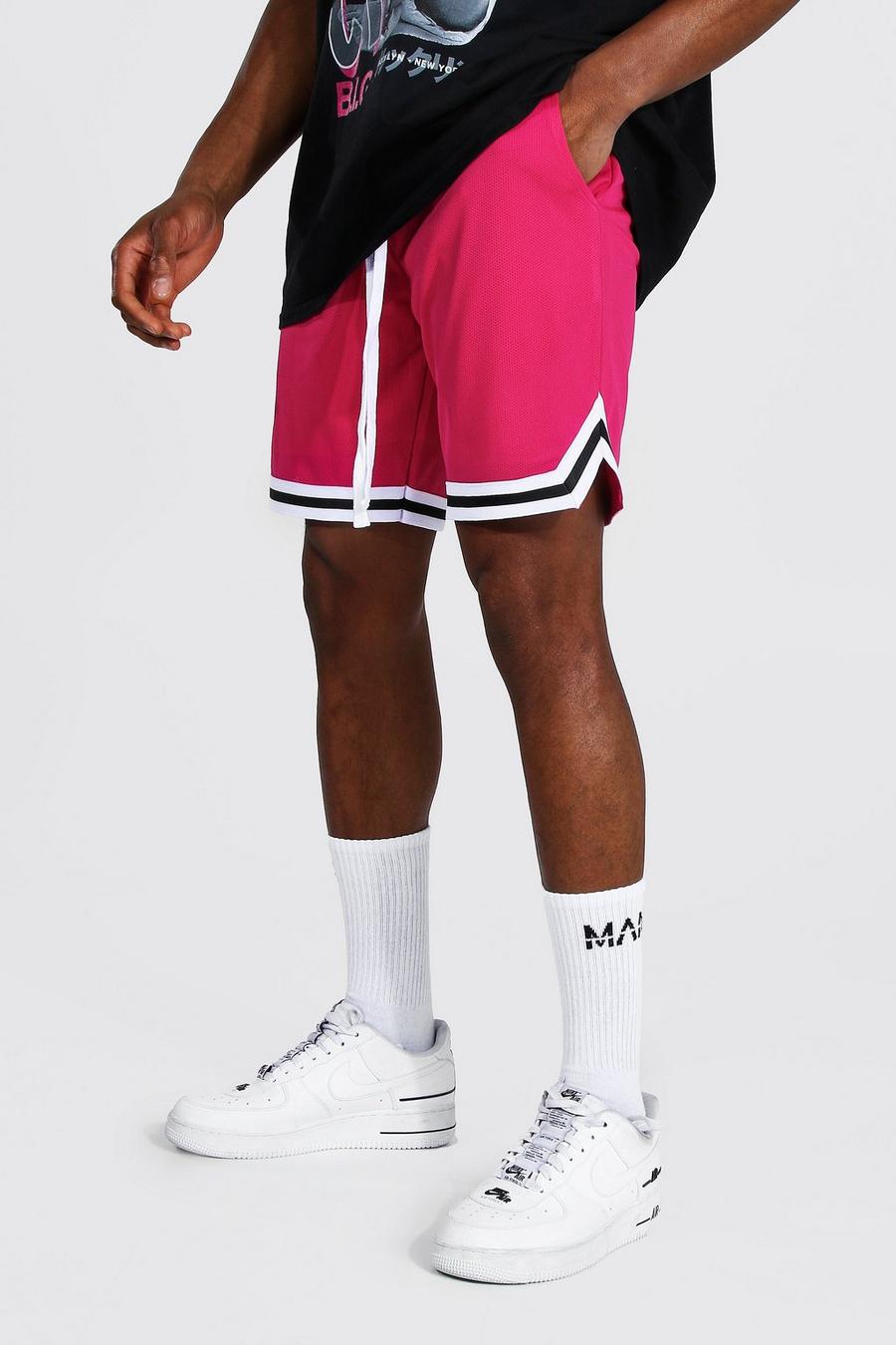 Pink Mesh Basketball Shorts With Tape image number 1