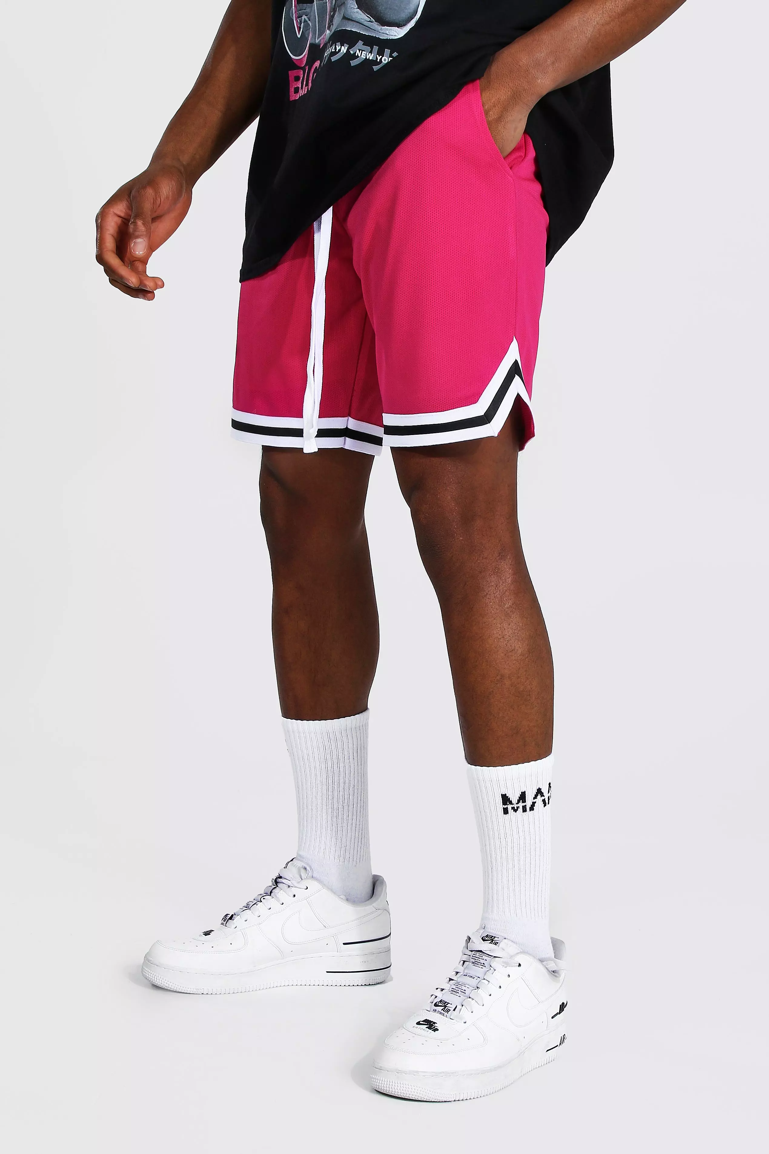 Pink Mesh Basketball Shorts With Tape alternative image