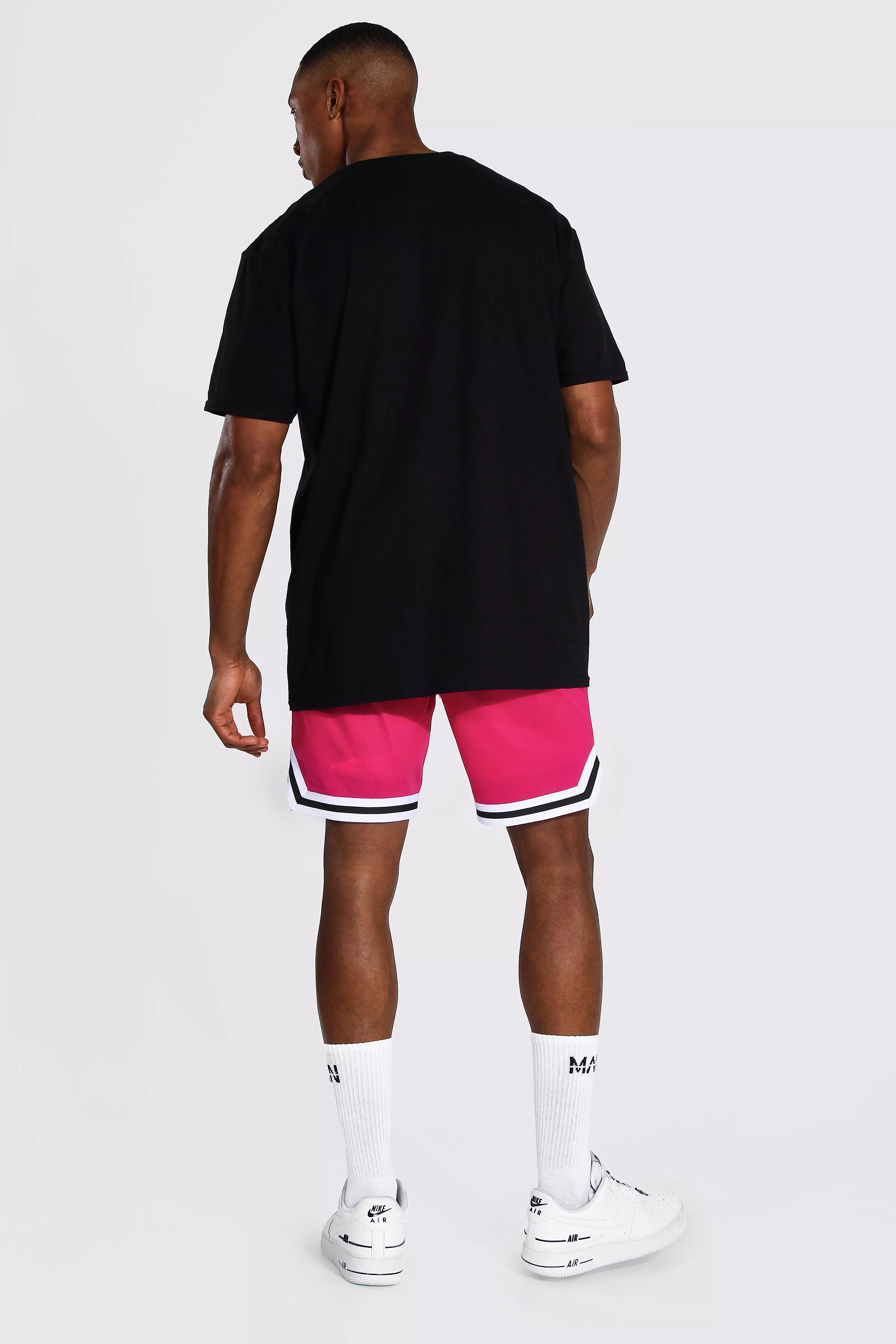 Pink Mesh Basketball Shorts With Tape alternative image