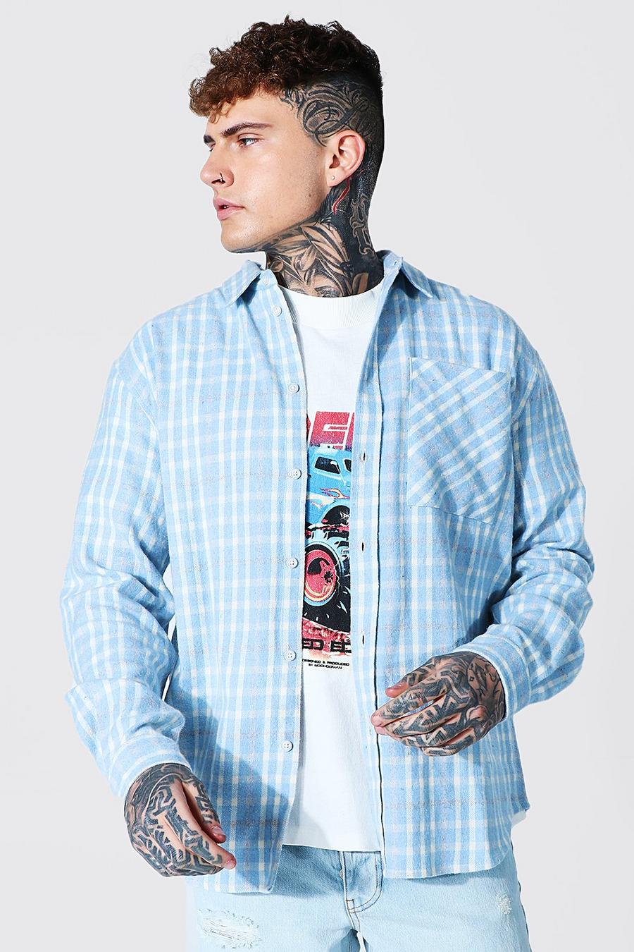 Pale blue Oversized Check Shirt image number 1