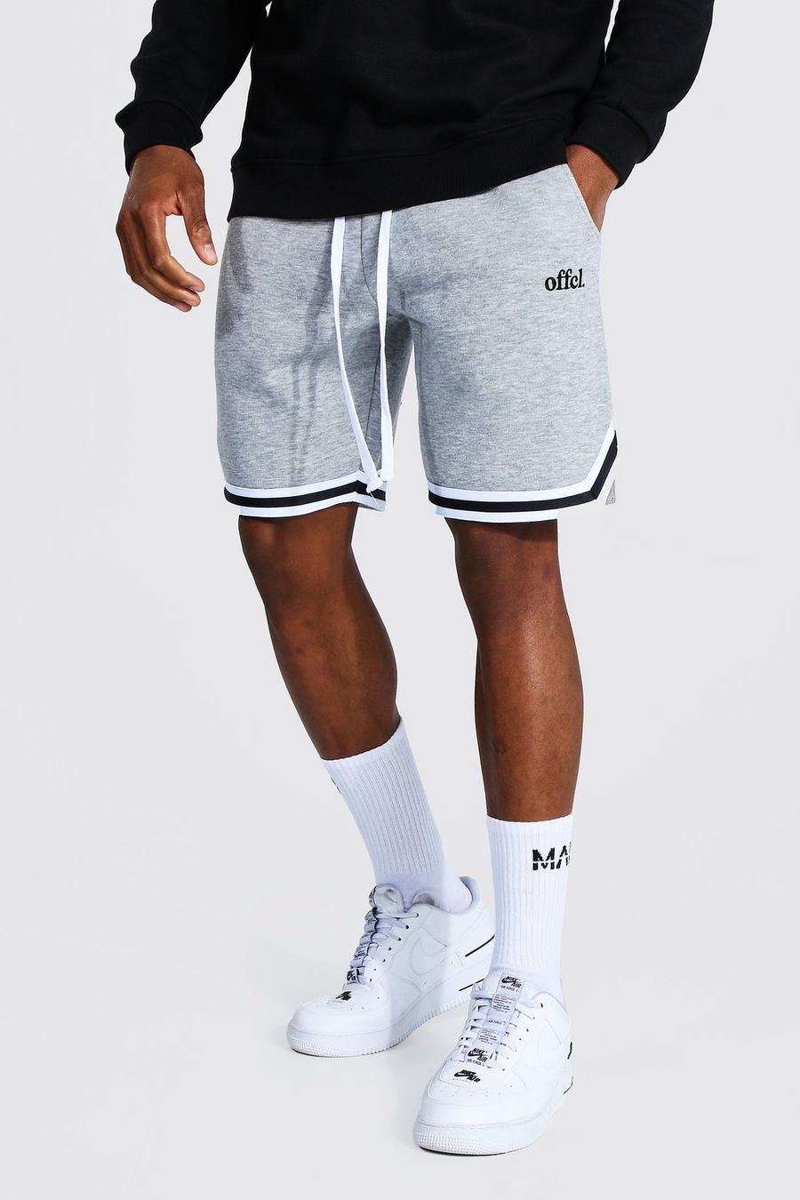 Pantalones cortos Offcl de baloncesto y tela jersey con línea lateral, Marga gris image number 1