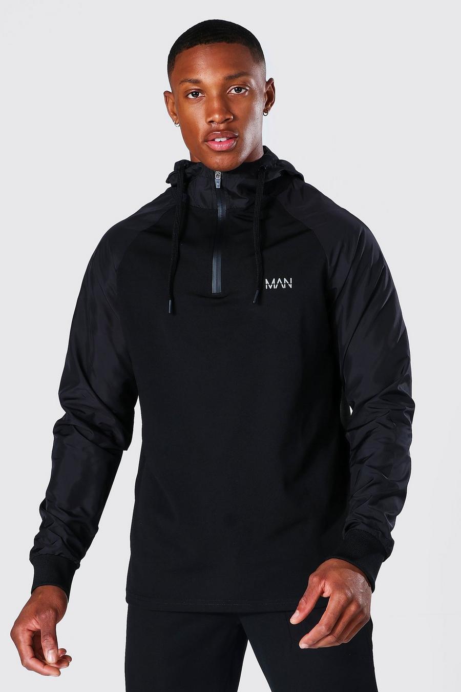 Black MAN Active hoodie med matta ärmar