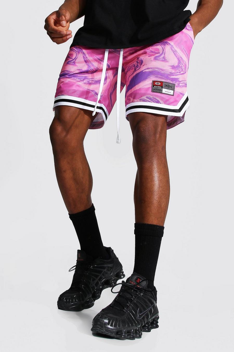 Pink Man Marble Mesh Basketball Tape Shorts image number 1