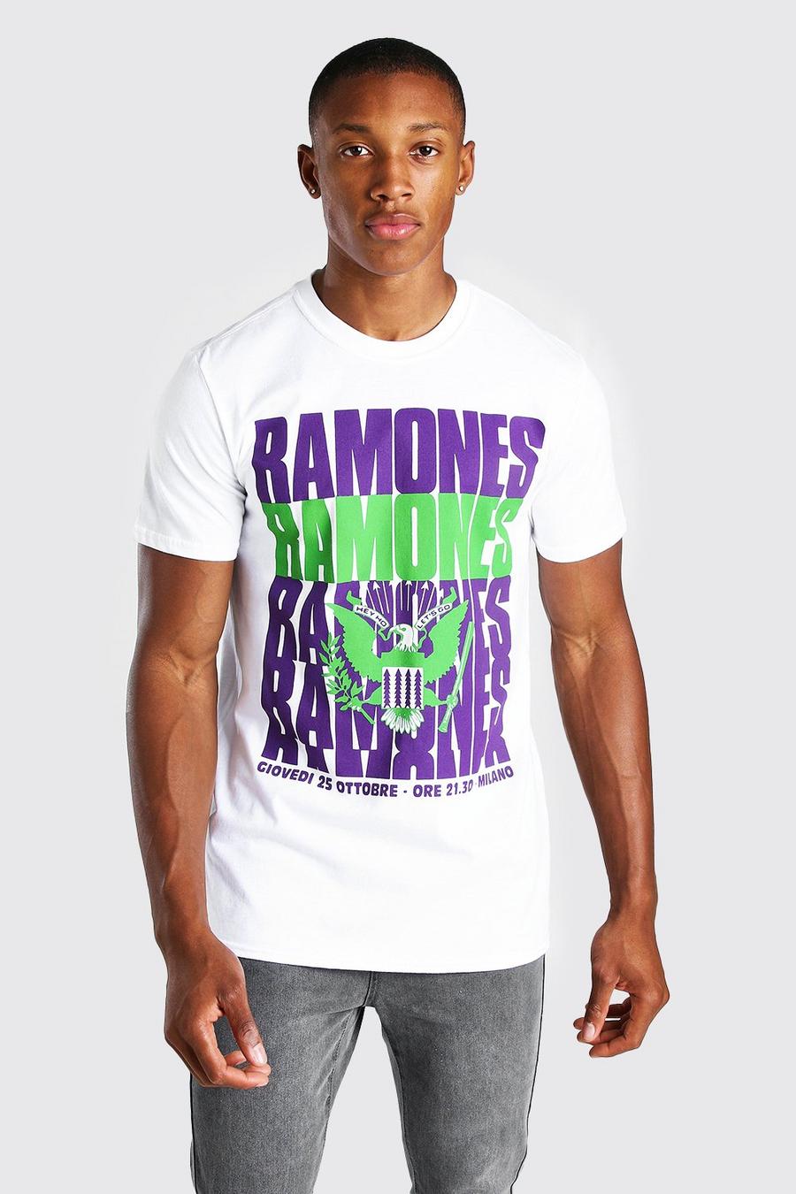 White "Ramones" T-shirt med officiellt tryck image number 1