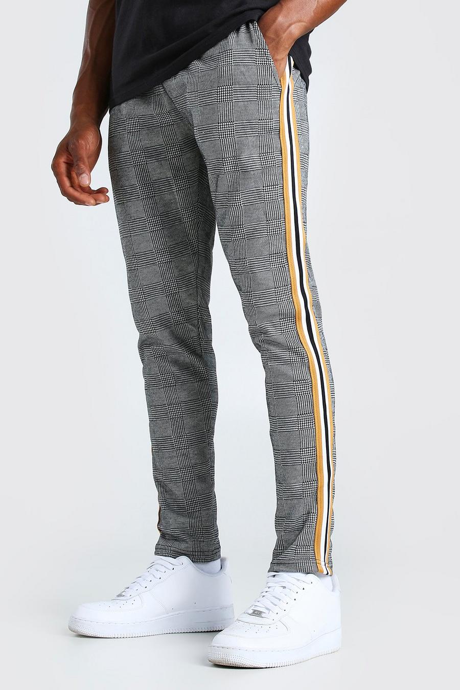 Grey Checked Smart Jogger With Tape Detail image number 1