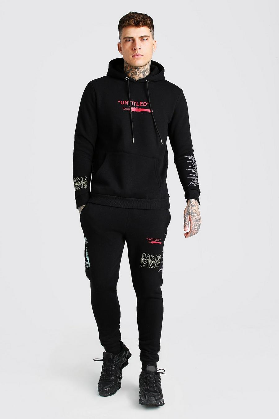 Black MAN Official Hoodie och joggers med tryck image number 1