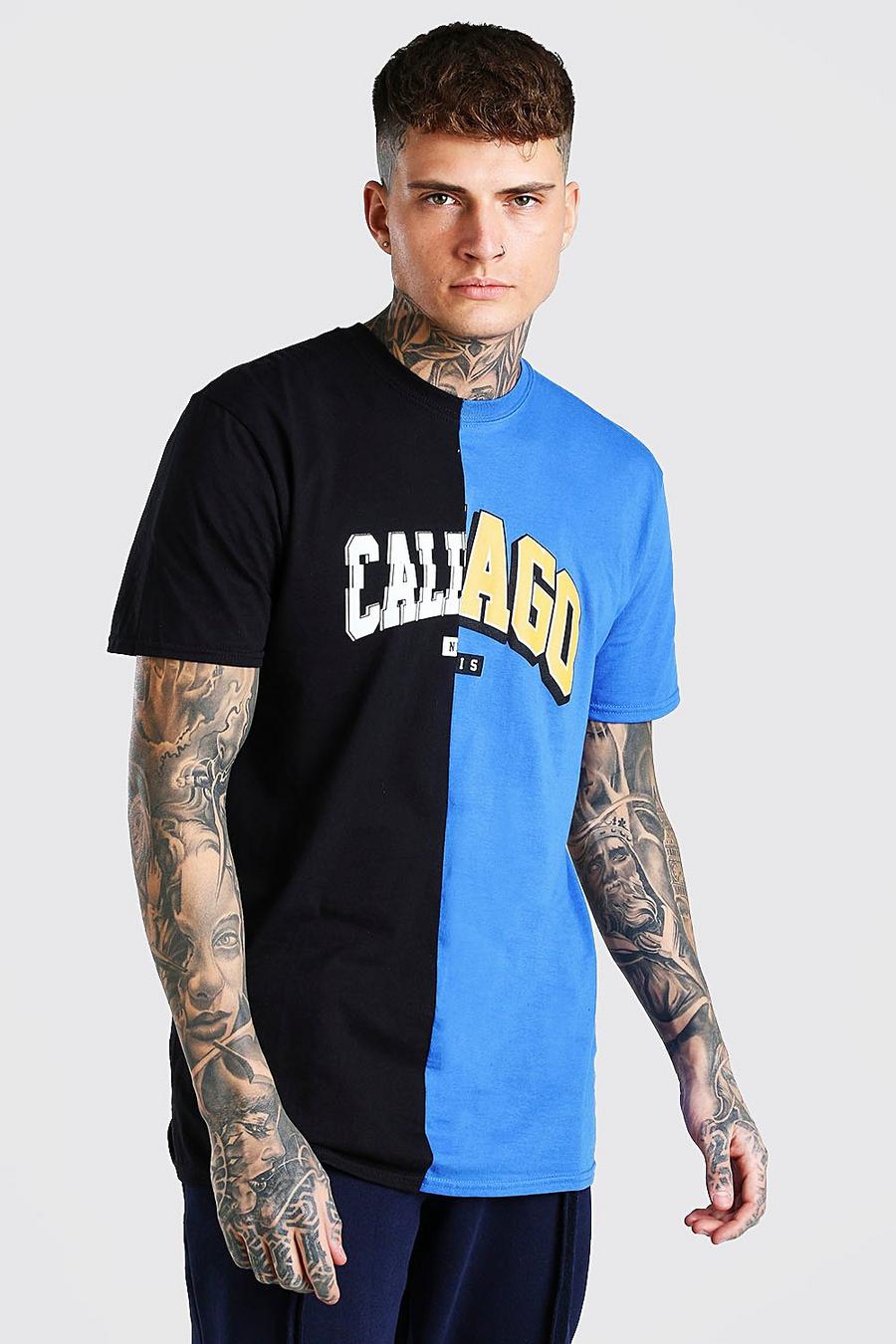 Black California Chicago Illinois Spliced T-Shirt image number 1