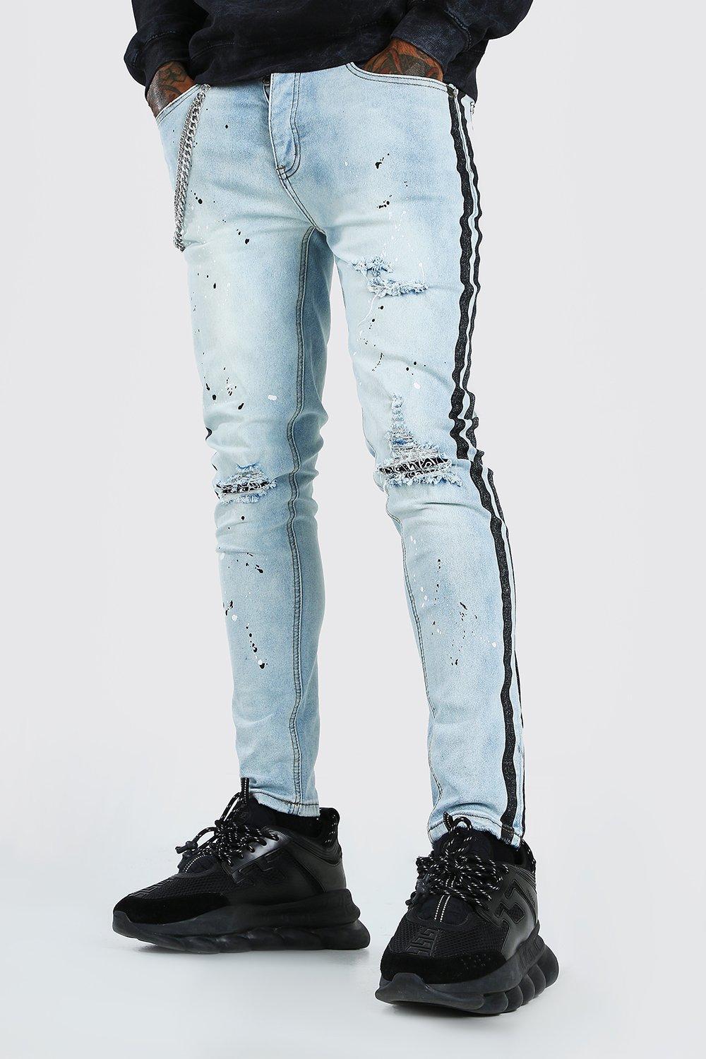 Skinny Fit Rip & Repair Chain Detail Jeans