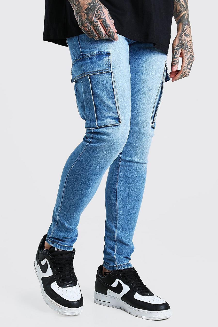 Super Skinny Jeans im Cargo-Stil, Blau image number 1
