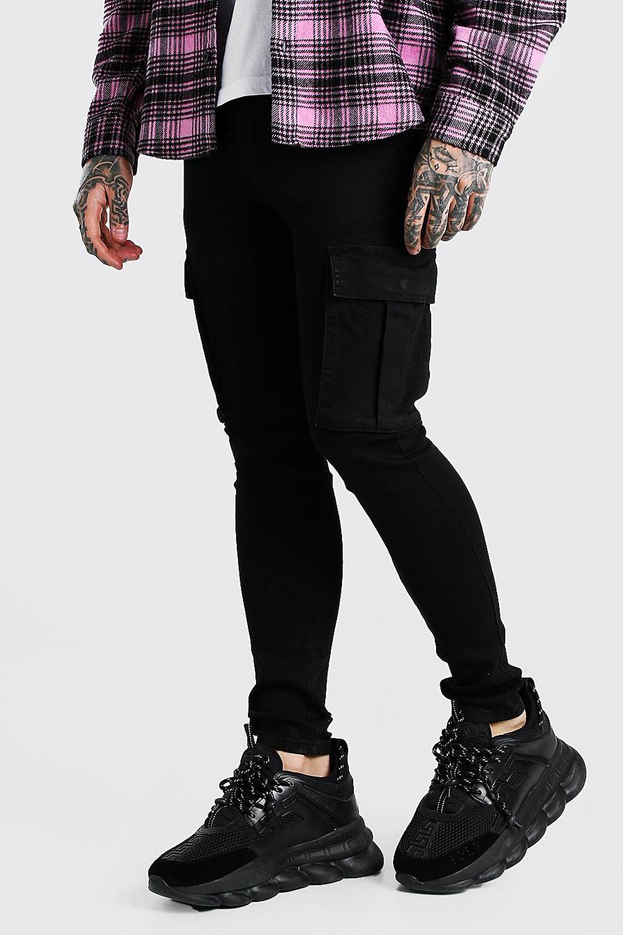 שחור אמיתי סופר סקיני ג'ינס בסגנון דגמ"ח image number 1