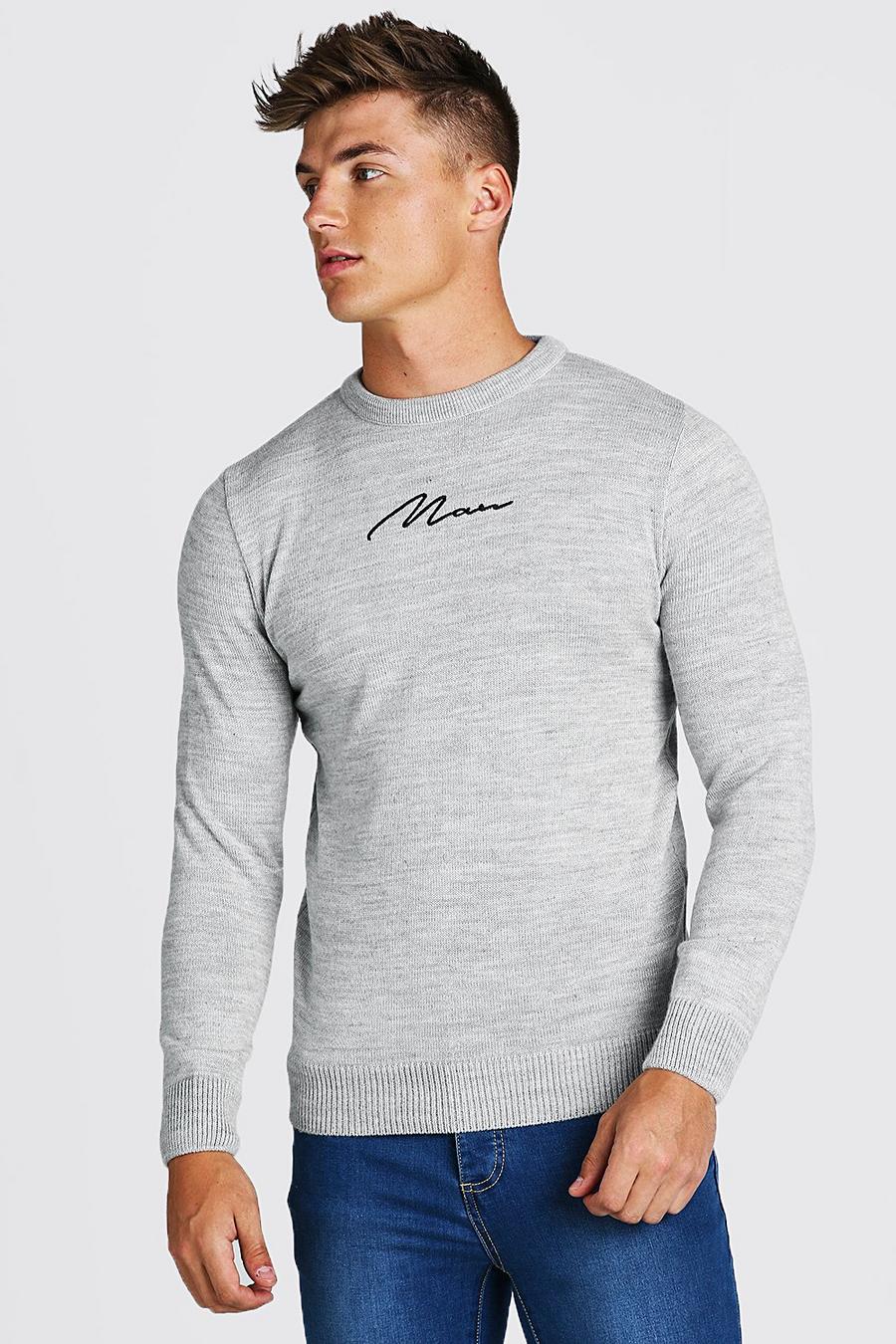 Grey Man Crew Neck Knitted Sweater image number 1