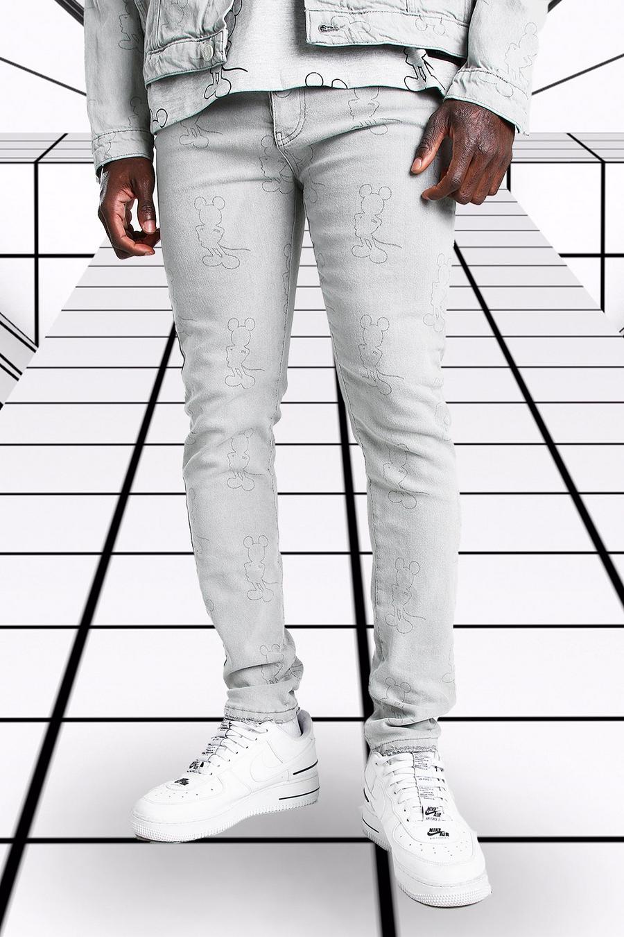 אפור סופר סקיני ג'ינס עם הדפס מיקי מאוס של Disney image number 1