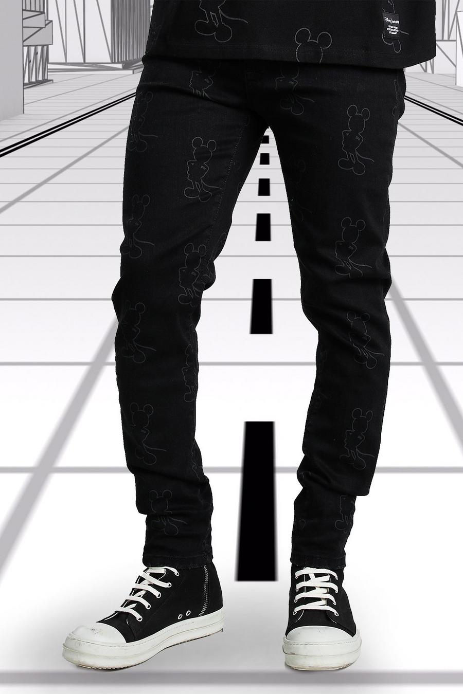 שחור סופר סקיני ג'ינס עם הדפס מיקי מאוס של Disney image number 1