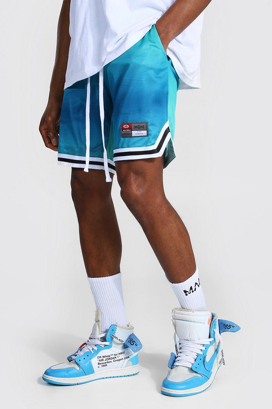 Man Ombre Basketball-Shorts aus Mesh mit Streifen, Petrol image number 1