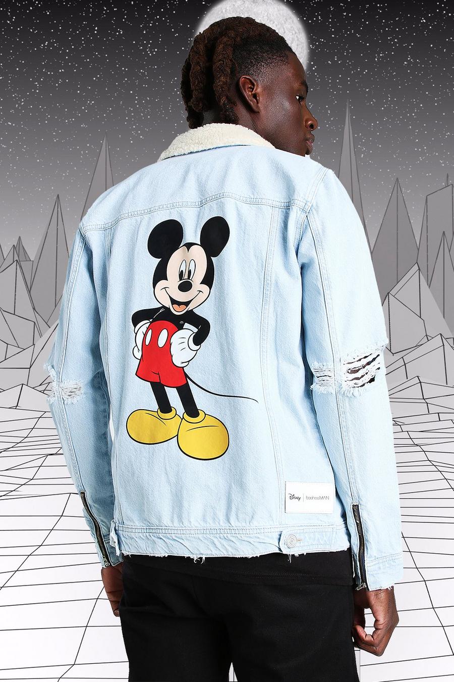 Ice blue Disney Mickey Denim Jacket With Borg Collar image number 1