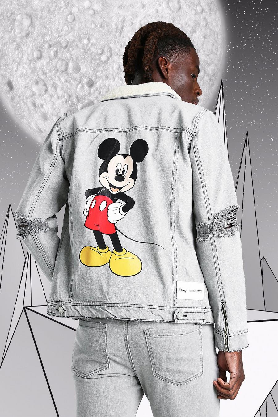 Grey Disney Mickey Denim Jacket With Borg Collar image number 1