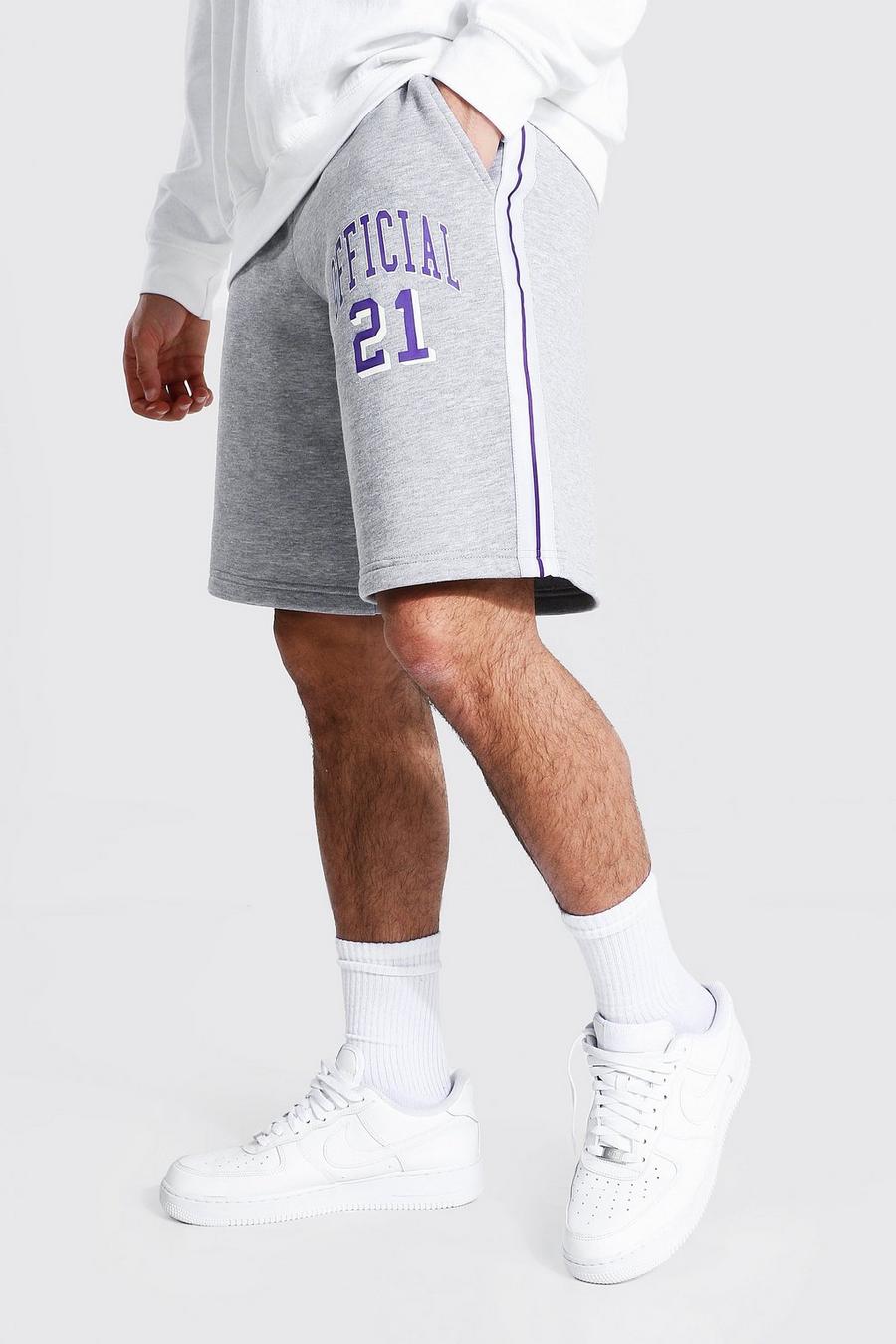 Grey marl Official Basketball Jersey Shorts With Tape image number 1