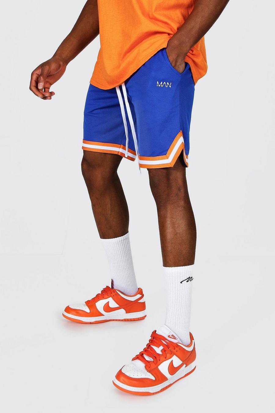 Original Man Basketball-Shorts aus Netzstoff mit Streifen, Blau image number 1