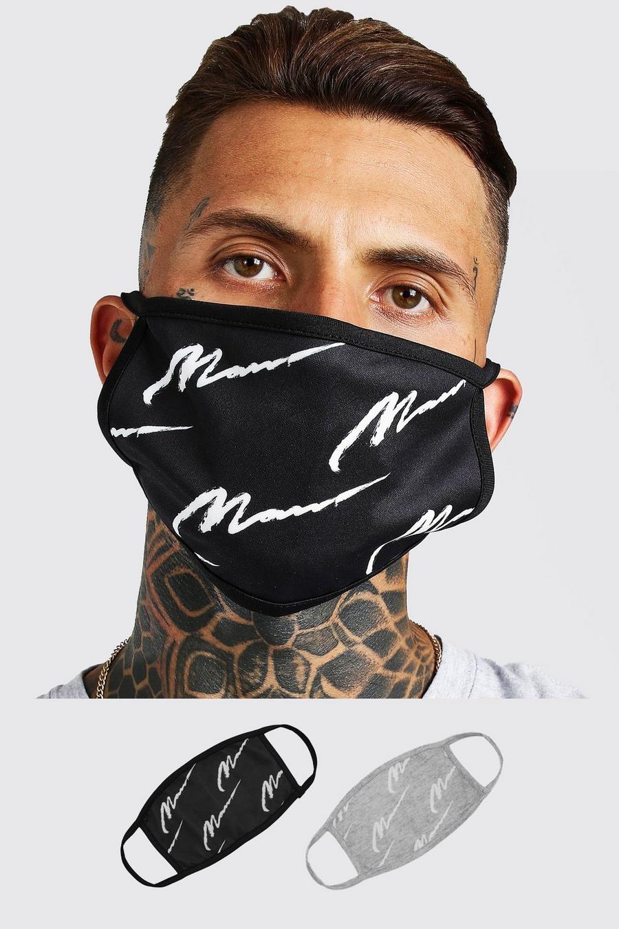 2er-Pack Fashion-Masken mit durchgehendem MAN-Schriftzug, Mehrfarbig image number 1