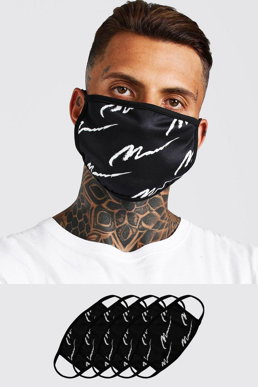 5er-Pack Fashion-Masken mit MAN-Schriftzug, Schwarz image number 1