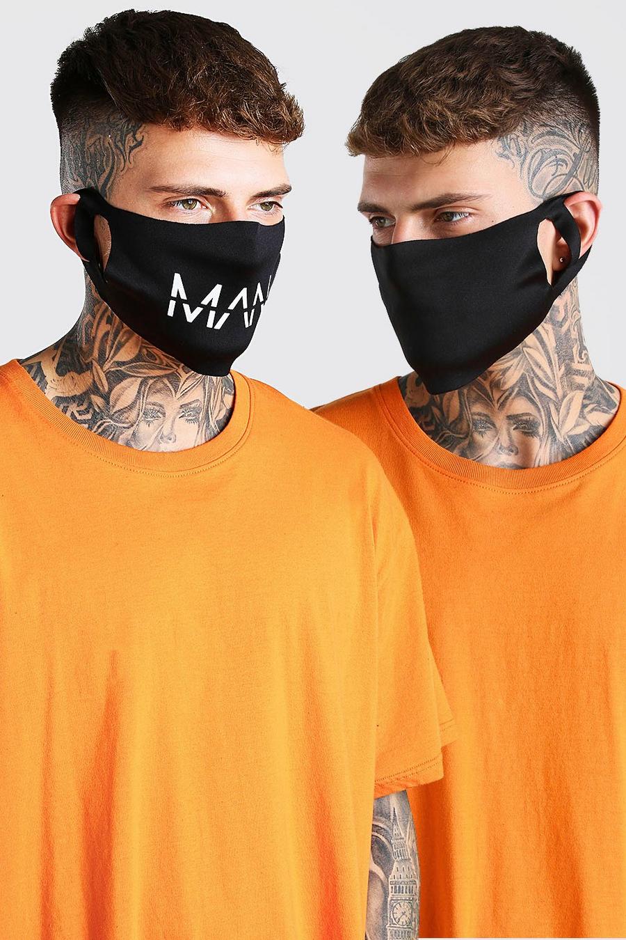 2er-Pack Fashion-Masken mit MAN-Markenmotiv, Schwarz image number 1
