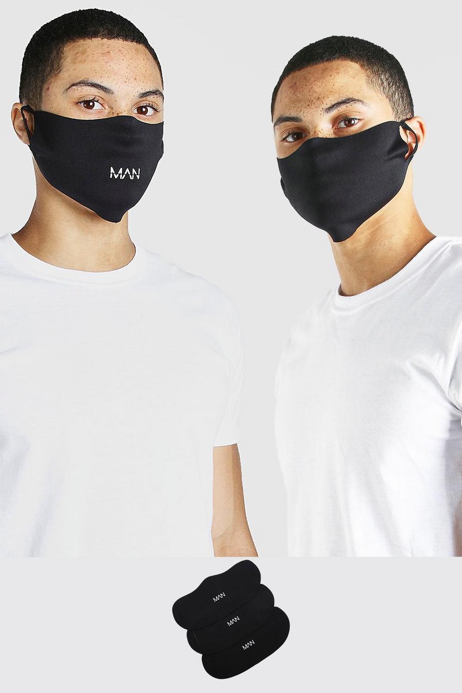 3er-Pack Fashion-Masken mit MAN-Markenmotiv, Schwarz image number 1
