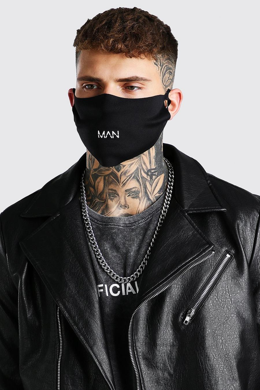 Confezione con 5 mascherine alla moda con logo MAN, Nero image number 1