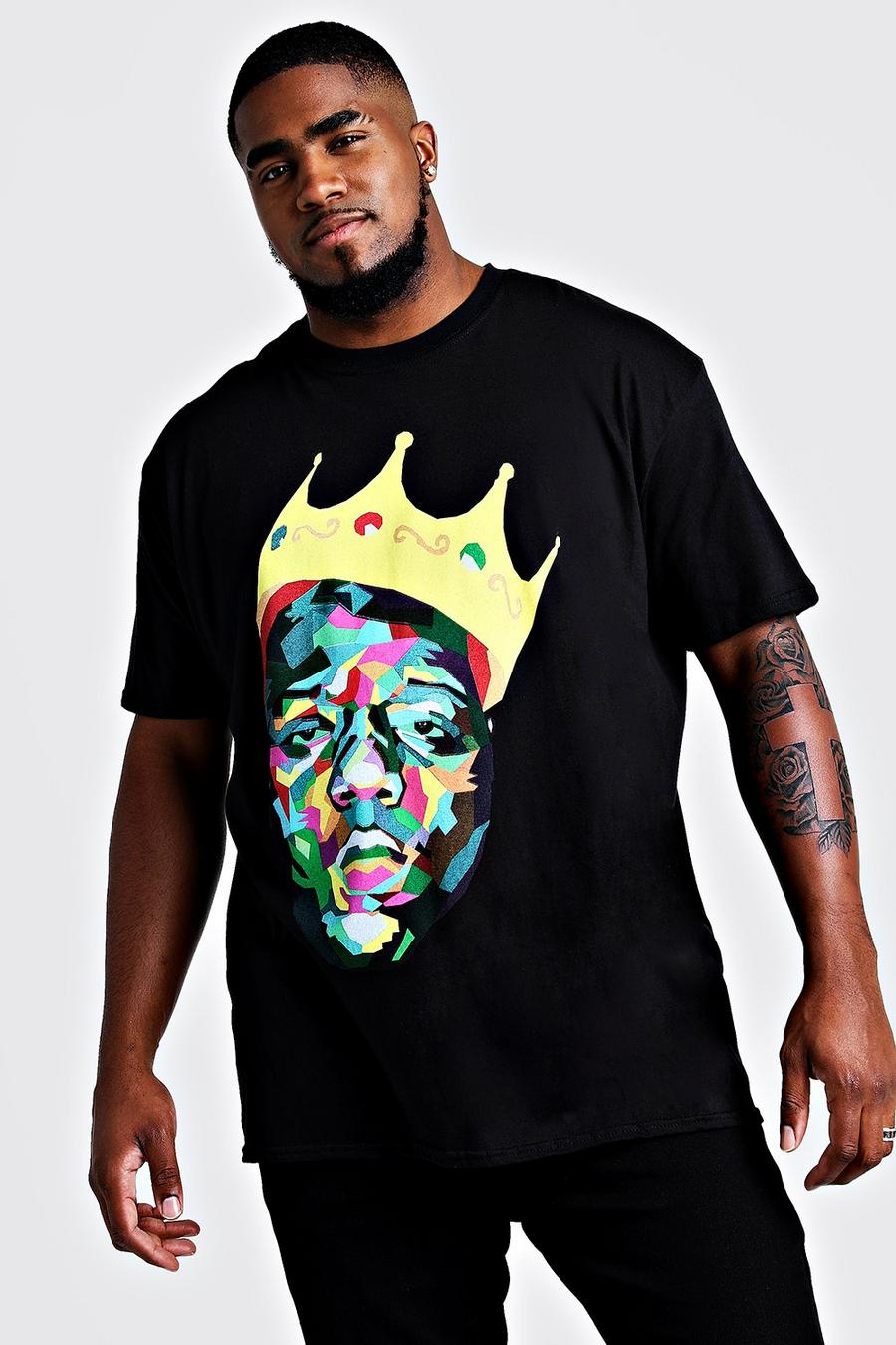 Camiseta Plus con estampado de Biggie con corona, Negro nero image number 1