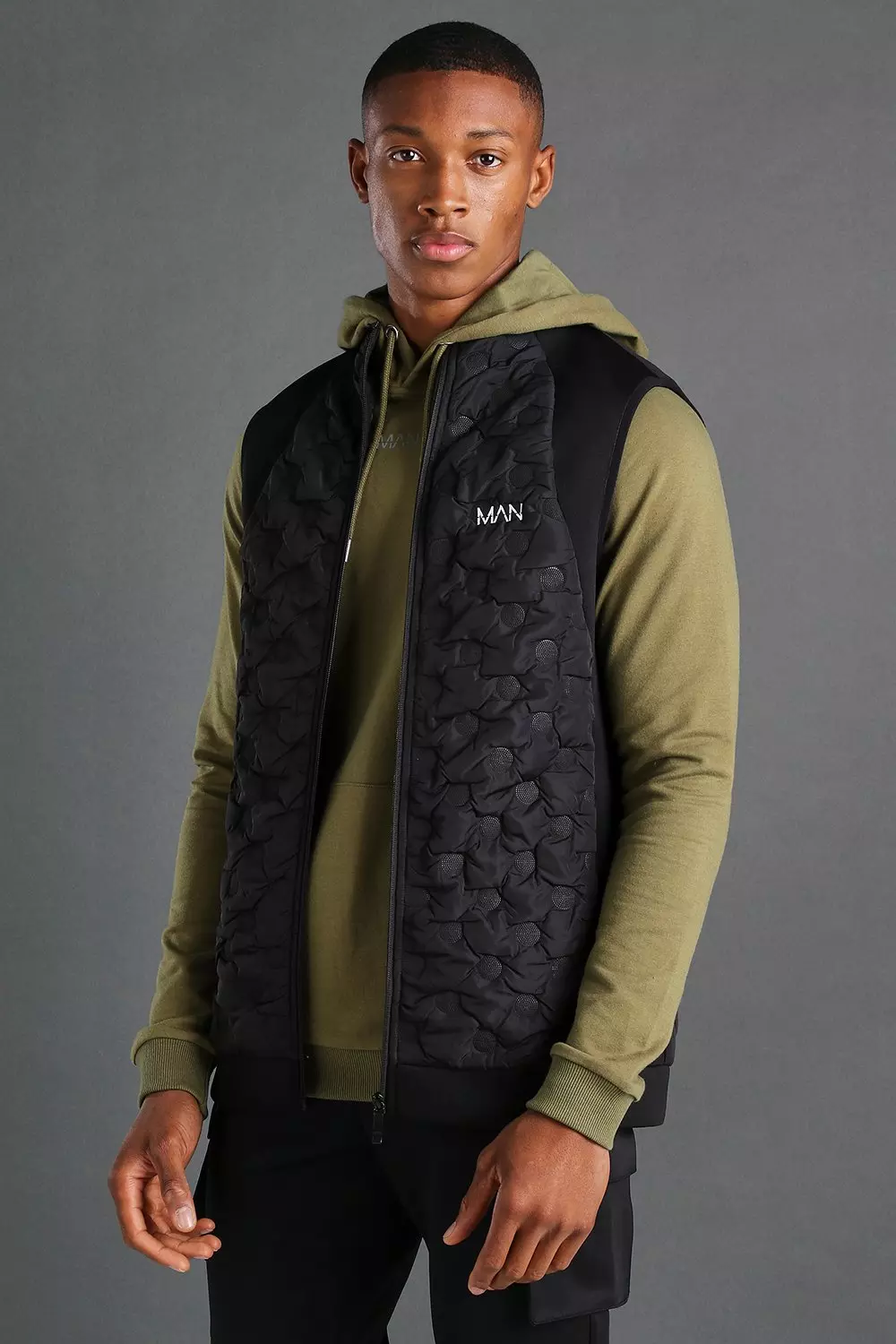 Black MAN Dash Geo Printed Contrast Gilet alternative image