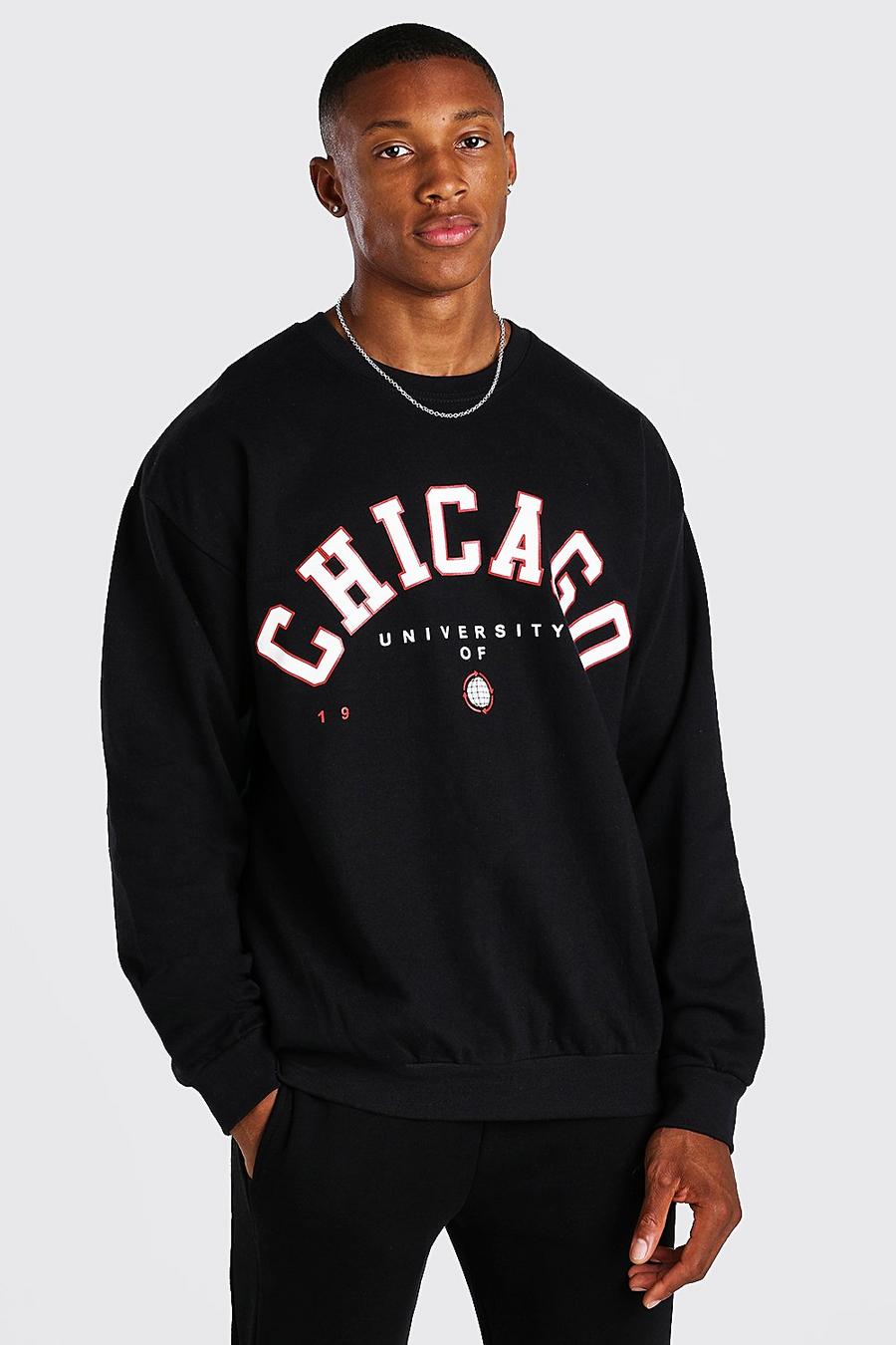Black Oversized Chicago Print Sweatshirt