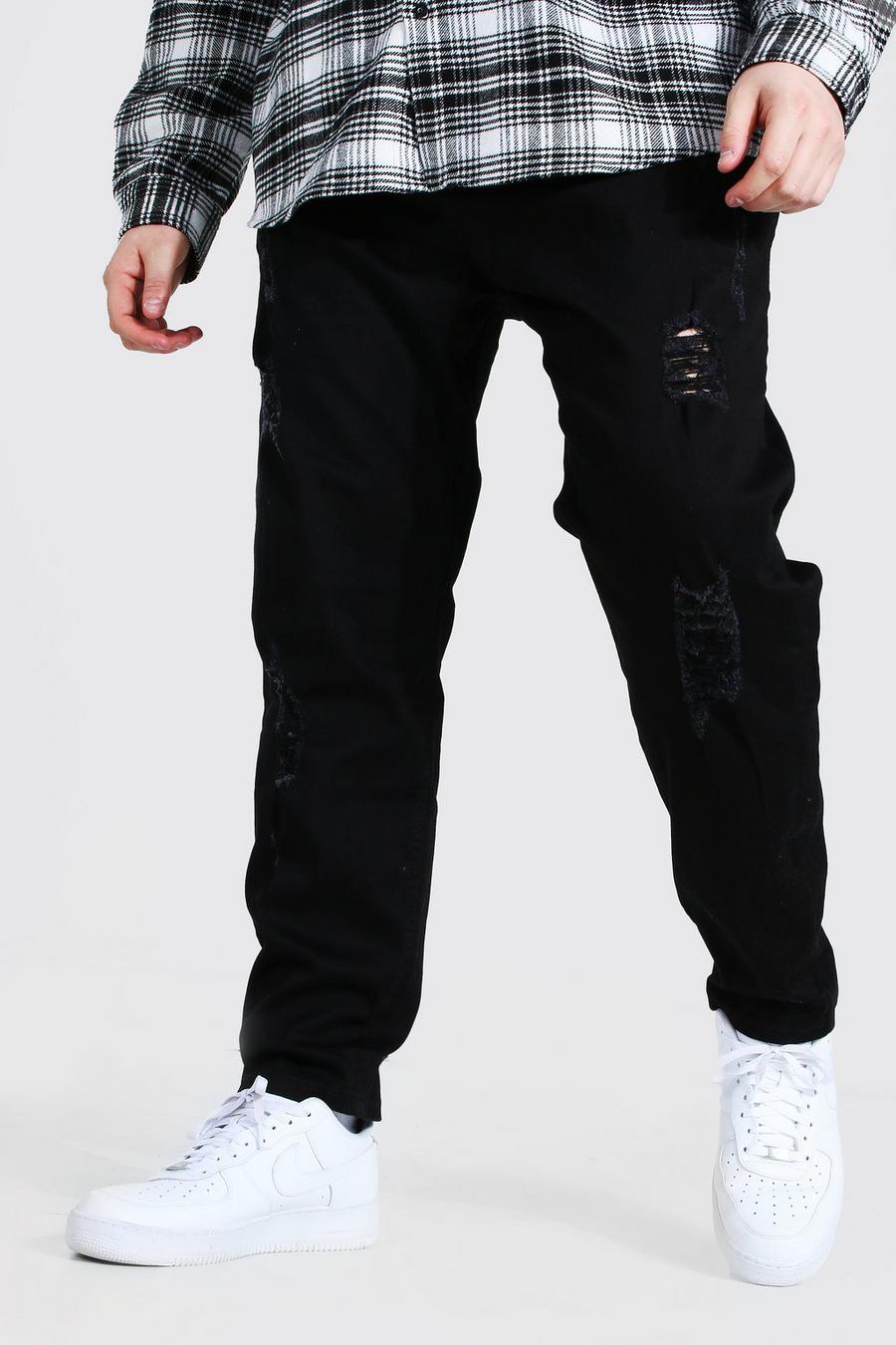 שחור סקיני ג'ינס עם קרעים מרובים לגברים גדולים וגבוהים image number 1
