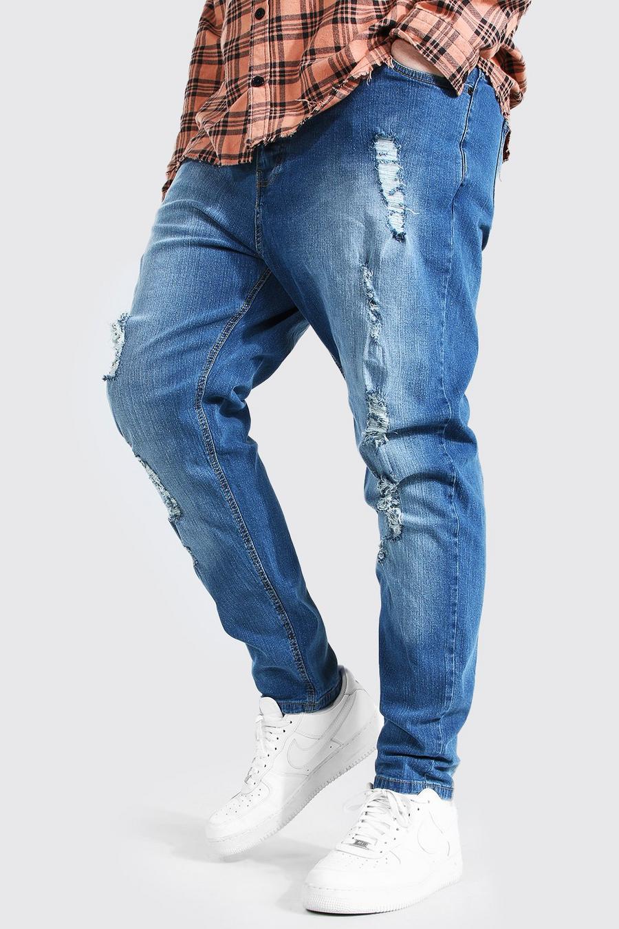 Mid blue Plus Size Skinny Fit Heavy Ripped Jean image number 1