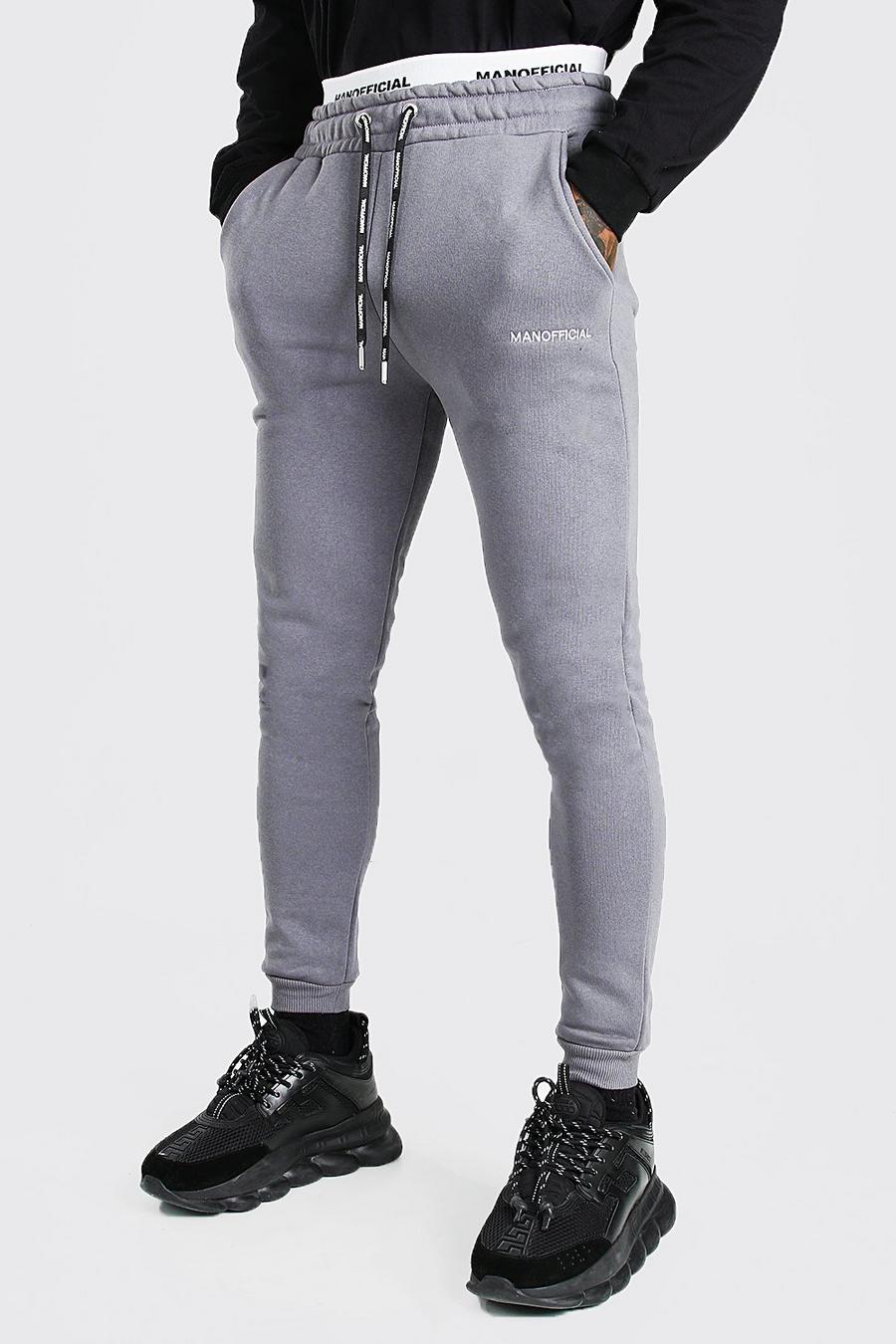 Joggings coupe skinny à double bande à. la taille MAN Official, Anthracite : image number 1