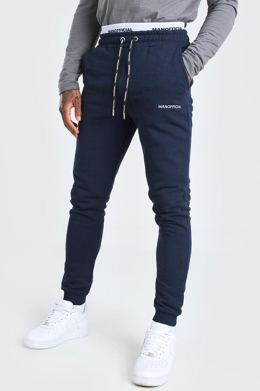 Navy Skinny Fit Man Official Double Waistband Track Pants image number 1