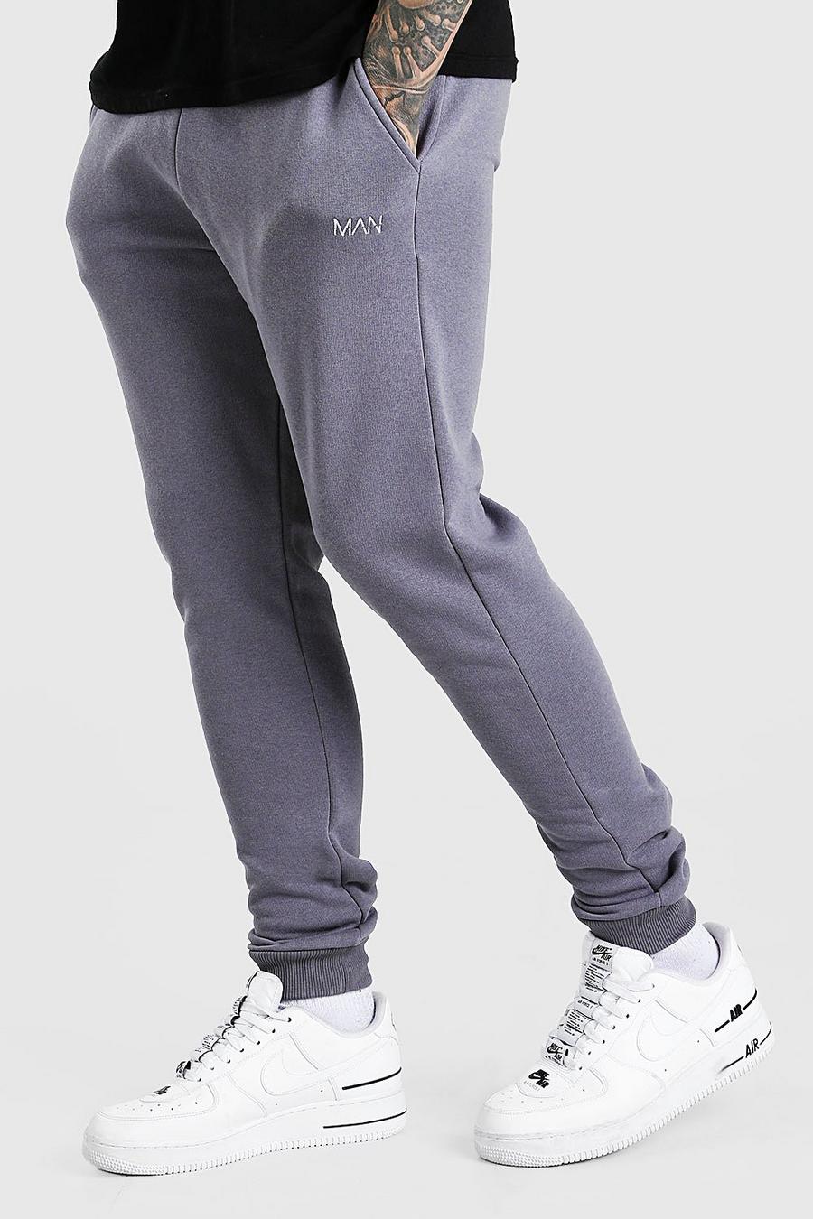 Charcoal Skinny Fit Original Man Double Waistband Track Pants image number 1