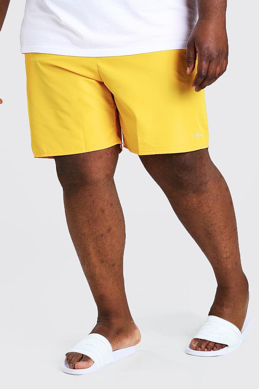 צהוב בגד ים שורט עם חתימת MAN לגברים גדולים וגבוהים image number 1