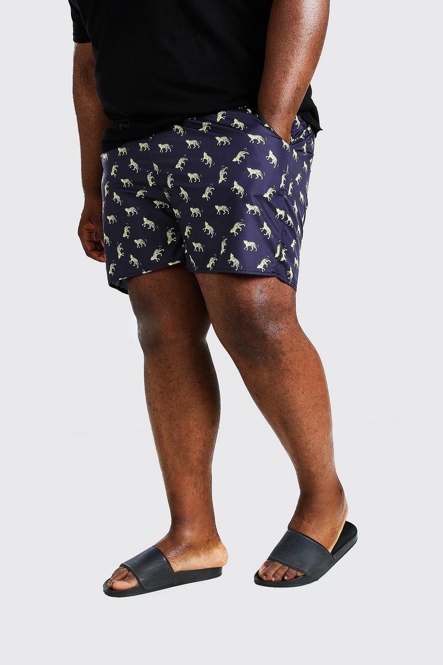 Black Plus Size Leopard All Over Print Swim Shorts image number 1